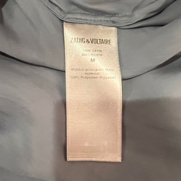 ZADIG&VOLTAIRE Tink Blue Long Sleeve Relaxed-Fit Satin V-Neck Blouse Size Medium - Picture 6 of 8